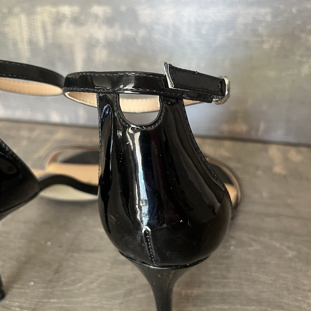 Jessica Simpson Chic Black Patent Strappy Heels Minimal Ankle Strap Stiletto 7M - Picture 5 of 15